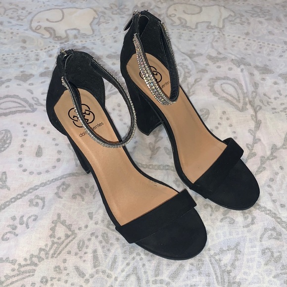 Daisy Fuentes Rainbow Black Rhinestone Block Heels Sz 9 - Picture 4 of 9